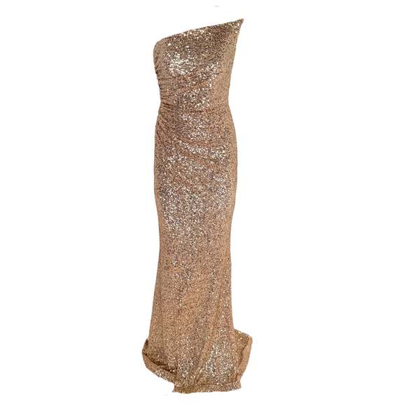 Cult Moda - Gold Sequin Asymmetric Bustier Cocktail Prom Dress - FR 38